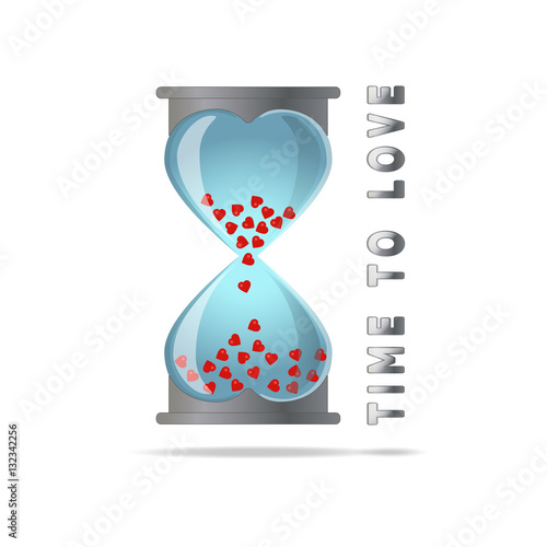 Creative illustration of an hourglass. Time to love. Can be used on Valentine's day and different design of postcards and posters.