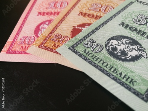 Close up of Mongolia bank note, Mongolian paper currency