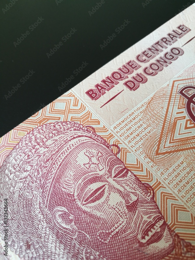 Congolese franc, close up of Congo paper bank note money Congolese franc, close up of Congo paper bank note money