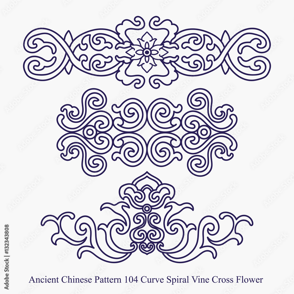 Ancient Chinese Pattern of Curve Spiral Vine Cross Flower Ancient Chinese Pattern of Curve Spiral Vine Cross Flower
