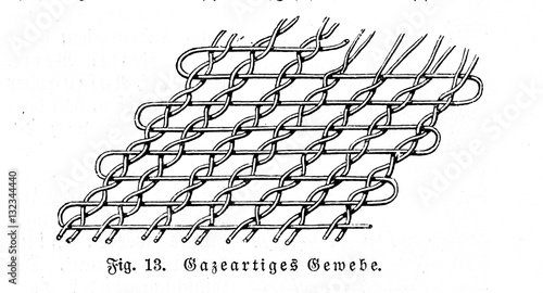 Warp and weft threads in a gauze weaving pattern (from Meyers Lexikon, 1895, 7/510) photo