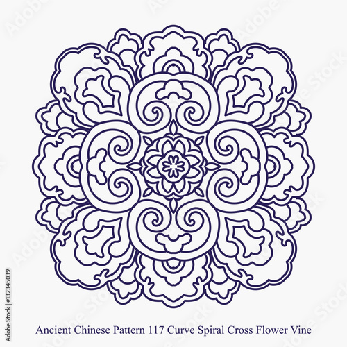 Ancient Chinese Pattern of Curve Spiral Cross Flower Vine