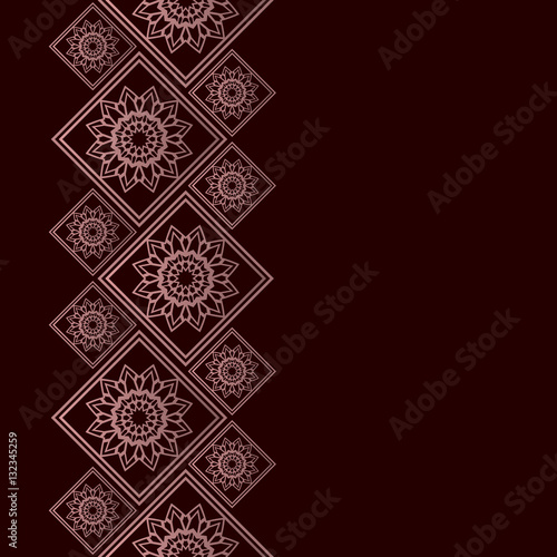 Rose golden frame in oriental style. Seamless border for design. Eastern background. Islamic card with place for text.
