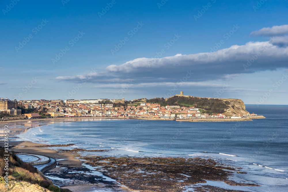Looking across the beach in Scarborough in Yorkshire England