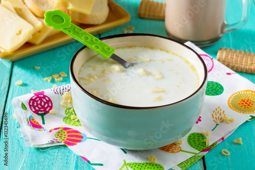 Dinner or breakfast children - milk soup with pasta in the form