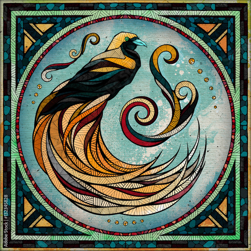 Bird of paradise motif, illustration 