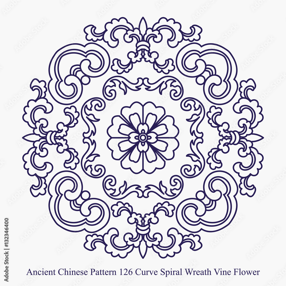 Ancient Chinese Pattern of Curve Spiral Wreath Vine Flower