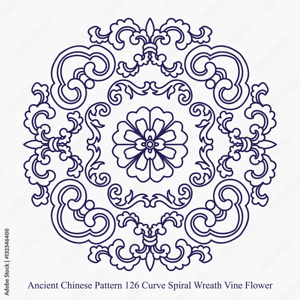 Ancient Chinese Pattern of Curve Spiral Wreath Vine Flower Ancient Chinese Pattern of Curve Spiral Wreath Vine Flower