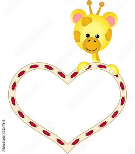 Cute giraffe holding blank heart
