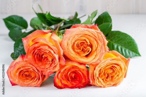 beautiful bouquet of roses for mothers day on white table