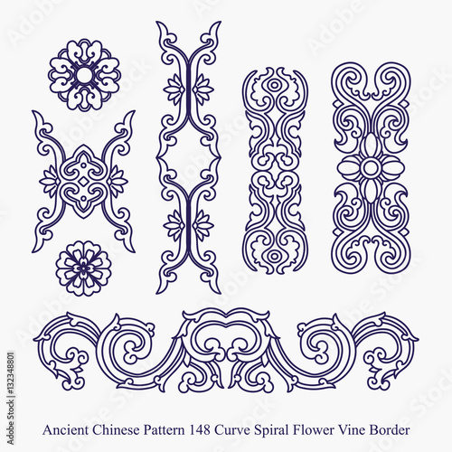 Ancient Chinese Pattern of Curve Spiral Flower Vine Border