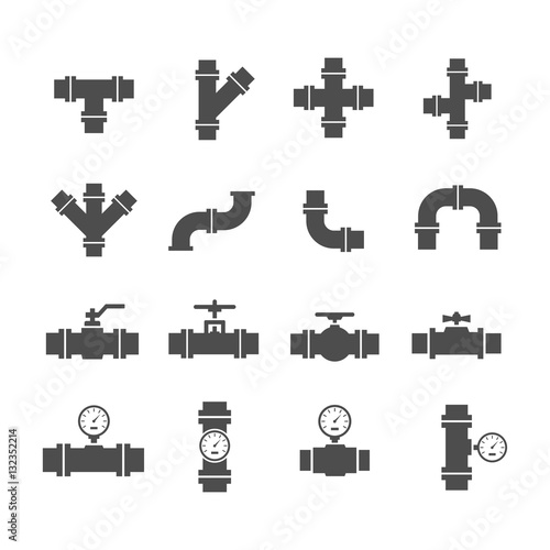 Vector icon set pipe parts.