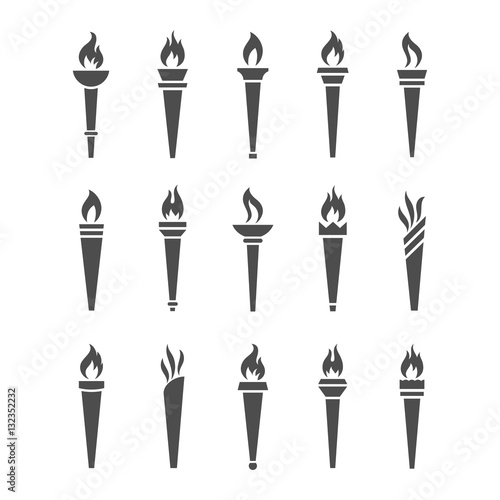Icons torch with flame isolated vector set