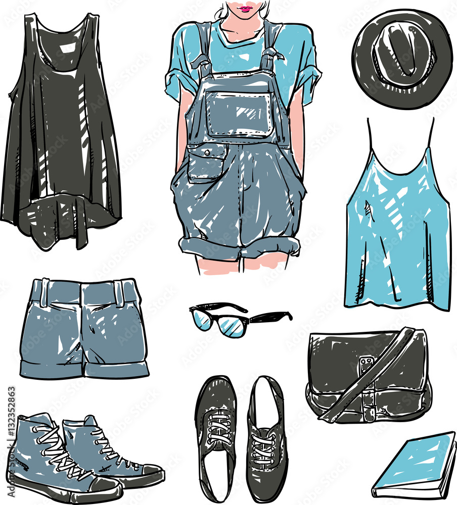 stylish fashion set vector illustration, accessories clip art Stock ...