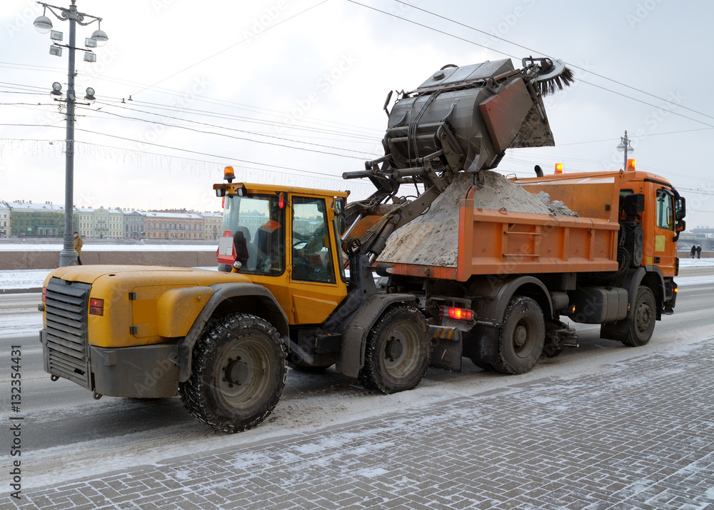 Fototapeta premium Snow removal from roads.