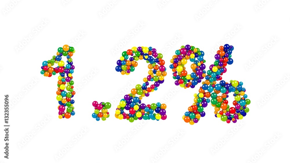 Colorful sweets arranged in shape of 1.2% Colorful sweets arranged in shape of 1.2%