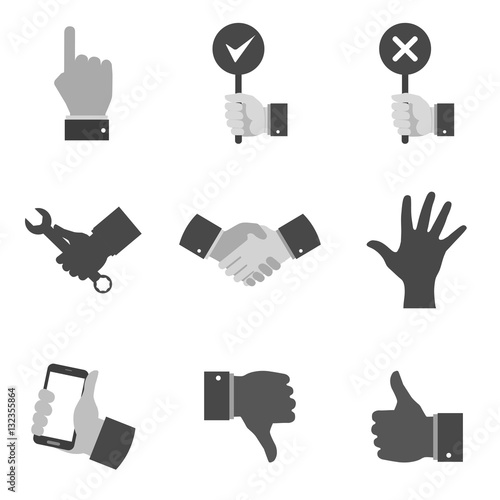 Set of gray hand icons and symbols in trendy flat style isolated photo