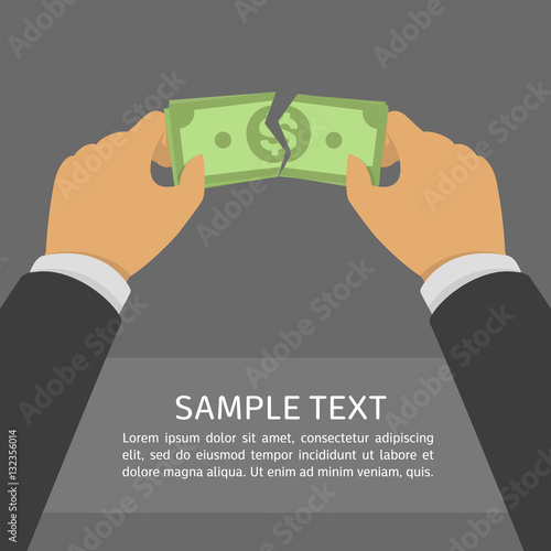 Hands ripped banknote.