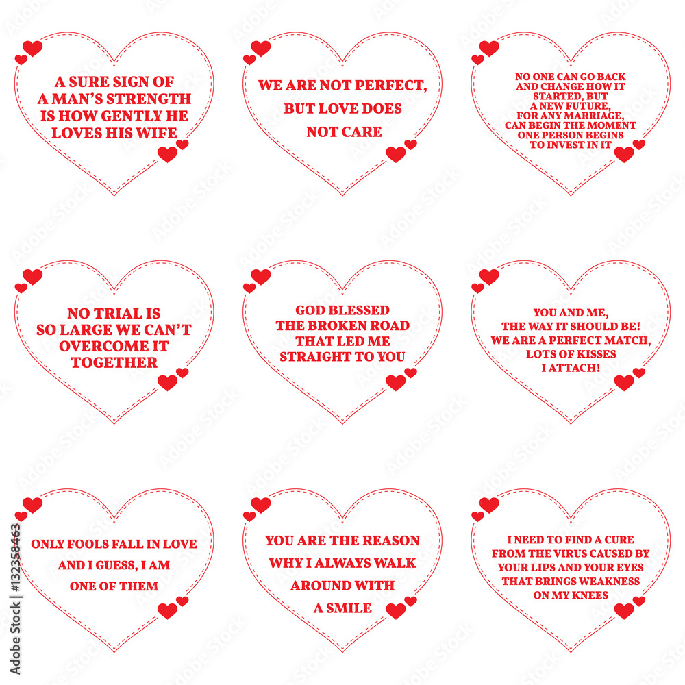 Set of quotes about love over white background. Simple heart sha Stock  Vector | Adobe Stock