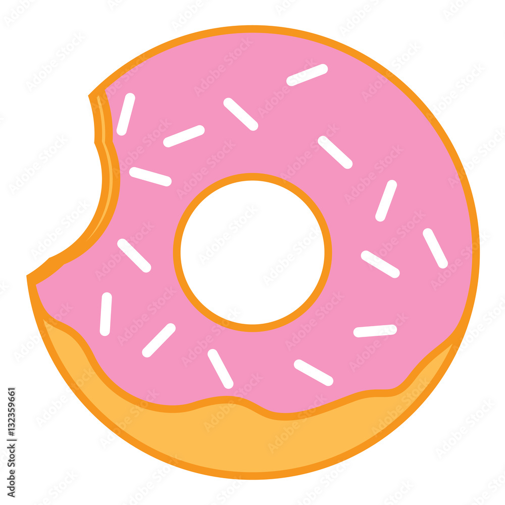 Bitten Pink glazed ring doughnut with sprinkles. Thin line linear vector illustration Bitten Pink glazed ring doughnut with sprinkles. Thin line linear vector illustration