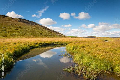 Wiese  Bach und W  lkchen