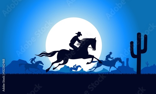 Cowboys and the Wild West, on horses