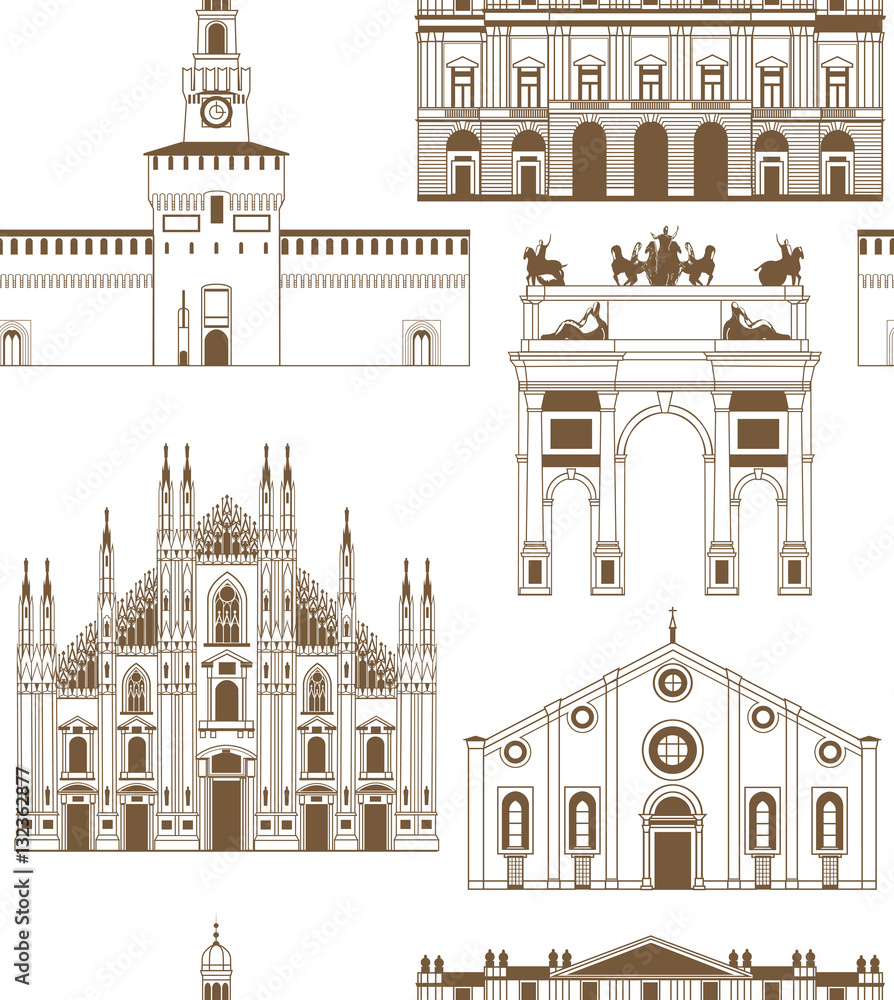 Obraz premium vector background with famous Milan landmarks