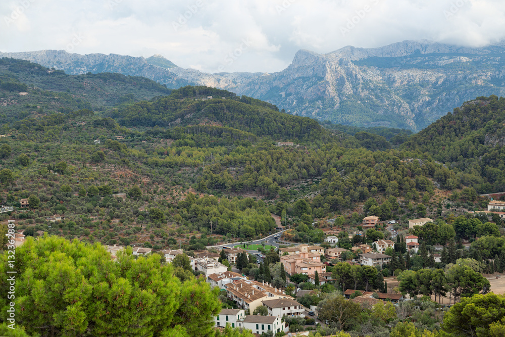 Fototapeta premium View of the village at the foot of the mountain