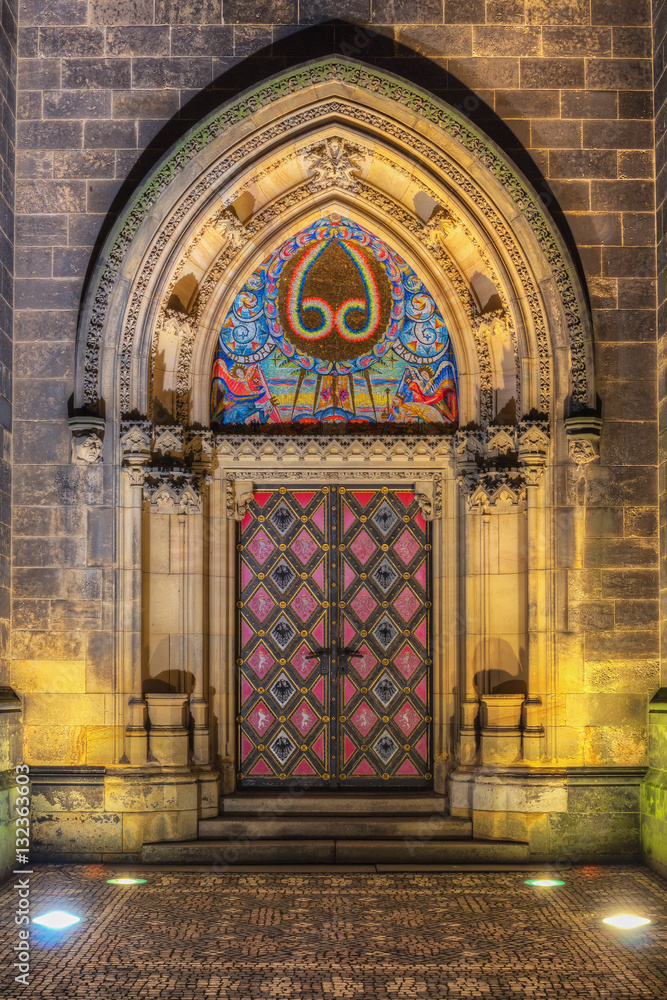 Historic metal door of the Catholic church Vysehrad in Prague