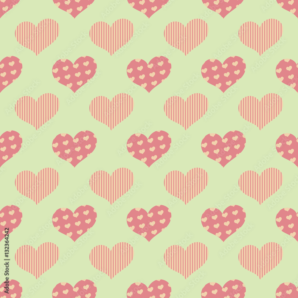 A seamless pattern with even hearts placed in geometric order
