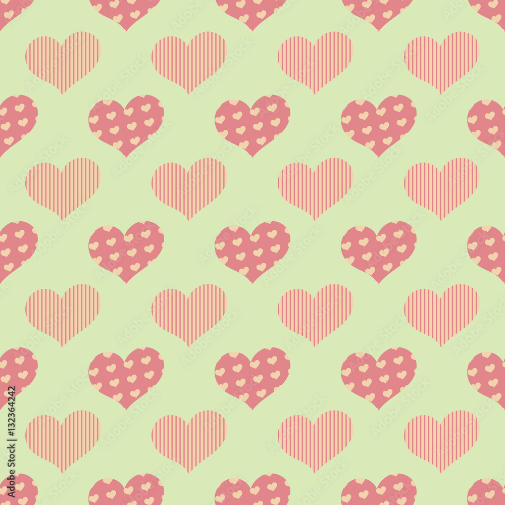 A seamless pattern with even hearts placed in geometric order
A seamless pattern with even hearts placed in geometric order