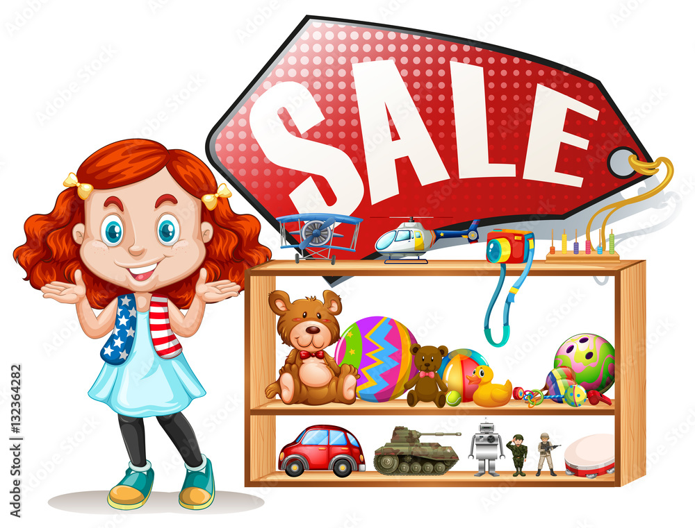 Girl saling old toys Girl saling old toys