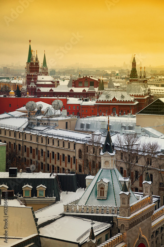 View of Moscow towards the Kremlin at sunset, the view of the rooftops from the top photo