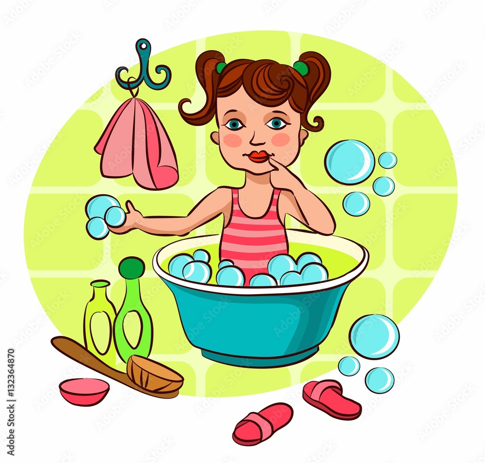 Little girl taking a bath