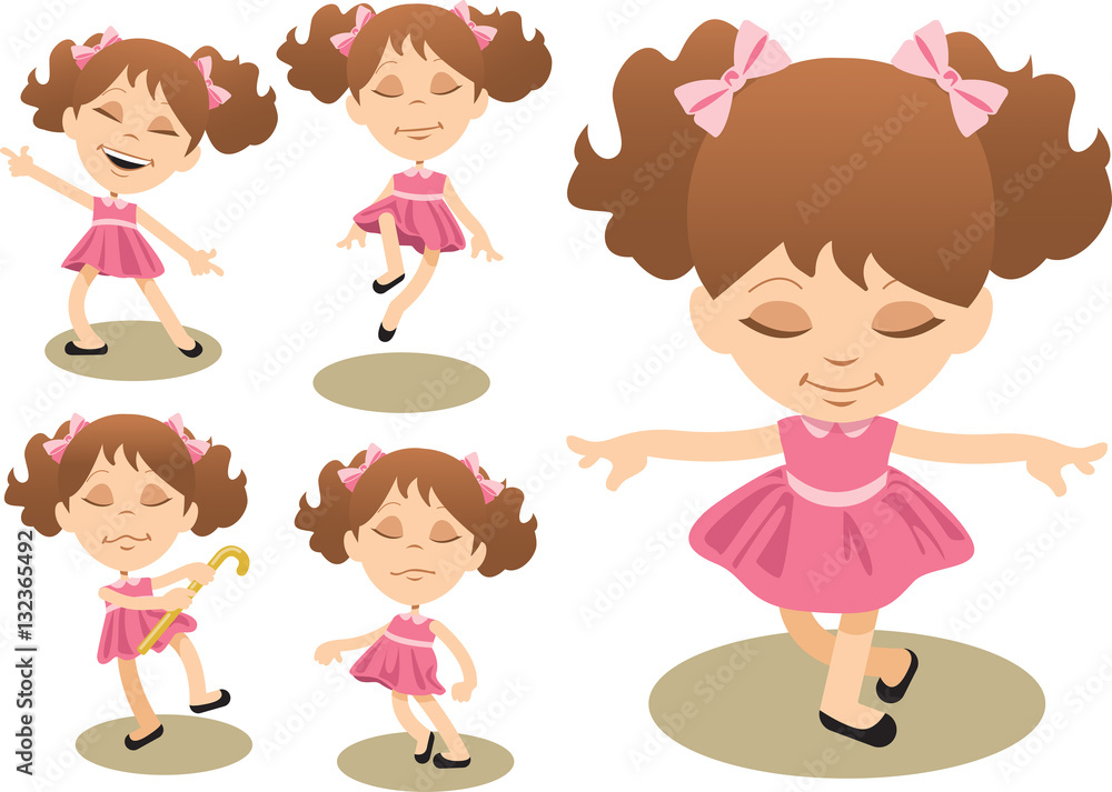 Little girl has fun dancing, ending her performance with a curtsy Little girl has fun dancing, ending her performance with a curtsy