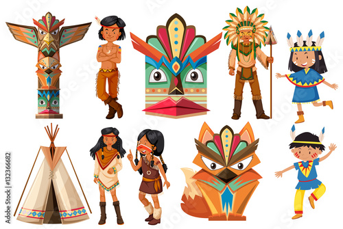 Native american indians and traditional items