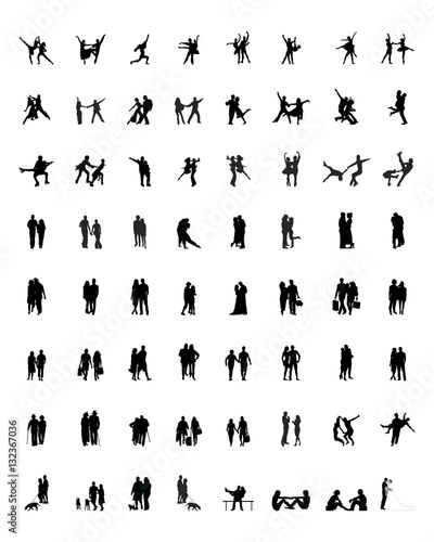 Black silhouettes of couples, vector