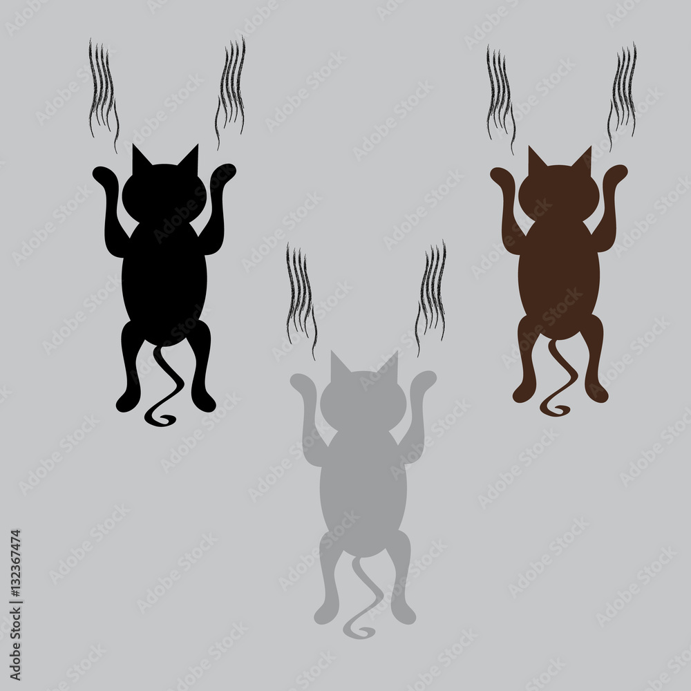 Falling cats on grey background.
