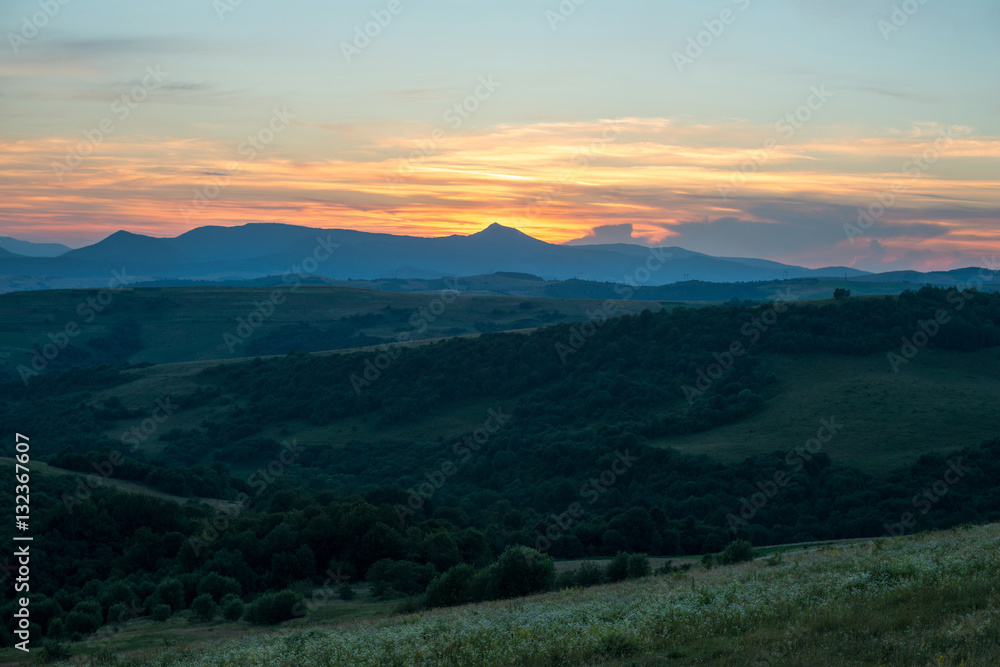 Evening landscape in the Ukrainian Carpathians