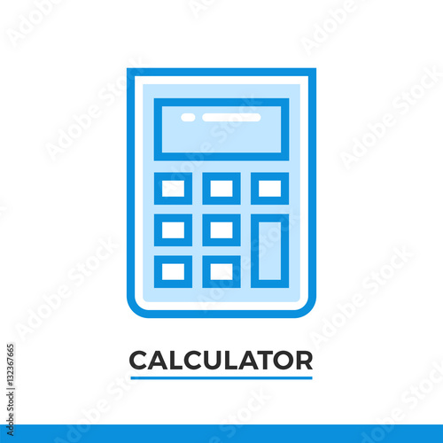 Linear icon of calculator. Pictogram in outline style on white.