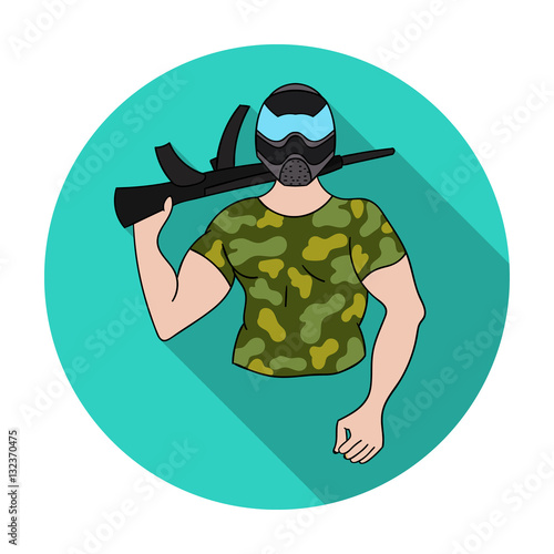 Paintball player icon in flat style isolated on white background. Paintball symbol stock vector illustration.