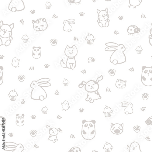 The stylized little animals on a white background. Seamless pattern.