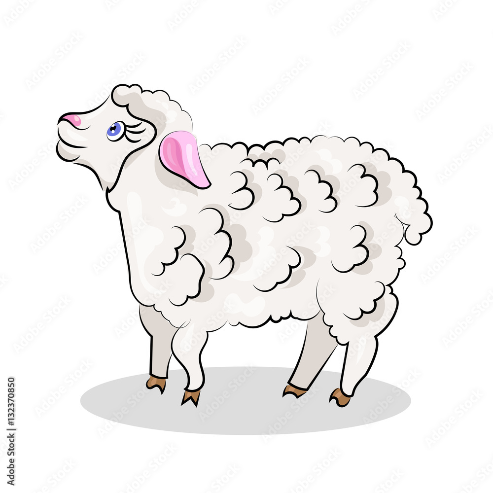 Obraz premium cute cartoon vector sheep lamb at the white background