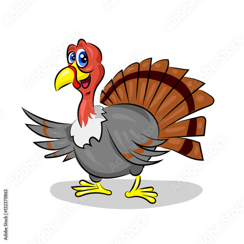 cartoon cute vector turkey at the white background
