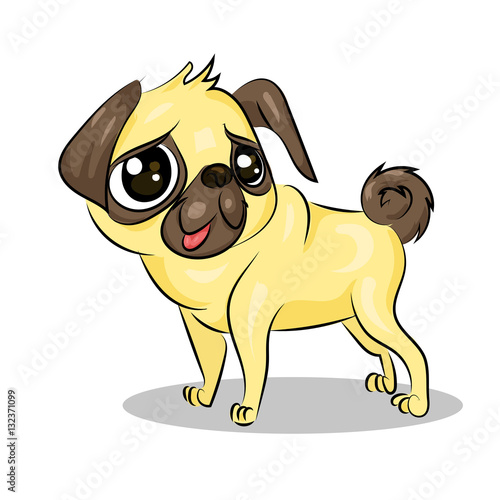 cartoon cute funny vector pug dog at the white background