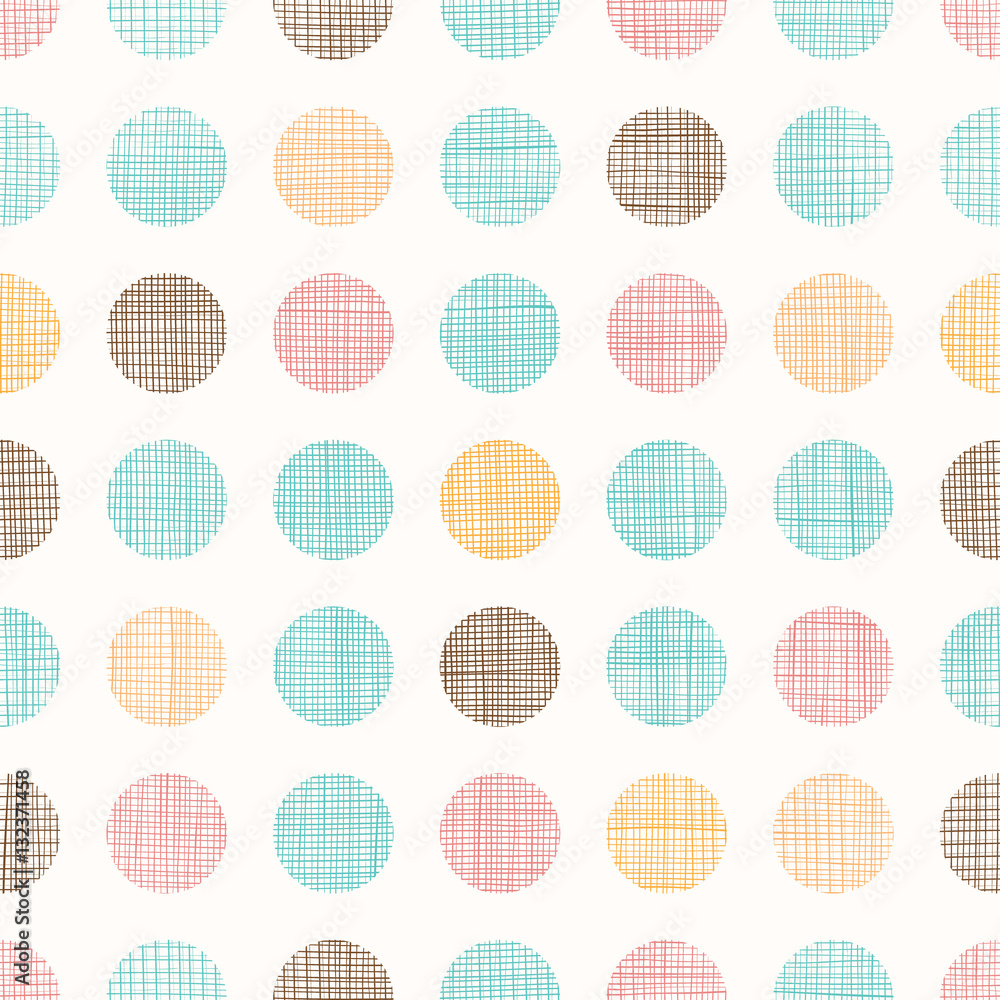 Vector Vintage Dots Circles Seamless Pattern Background With Fabric Texture. Perfect for nursery, birthday, circus or fair themed designs.