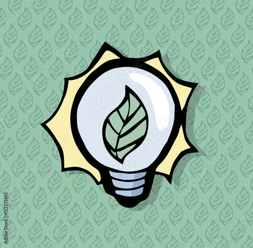 Beautiful lighbulb icon with a leaf in it. With a leaf pattern