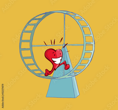 Happy heart running on a hamster wheel.