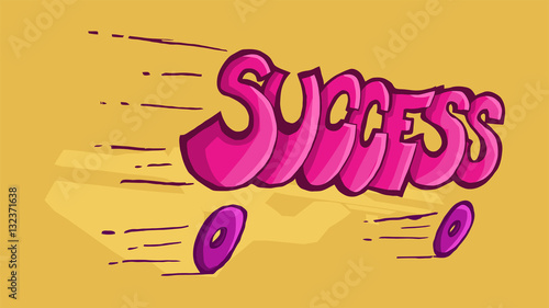 Dinamic illustration of the word success, slipping away on wheels