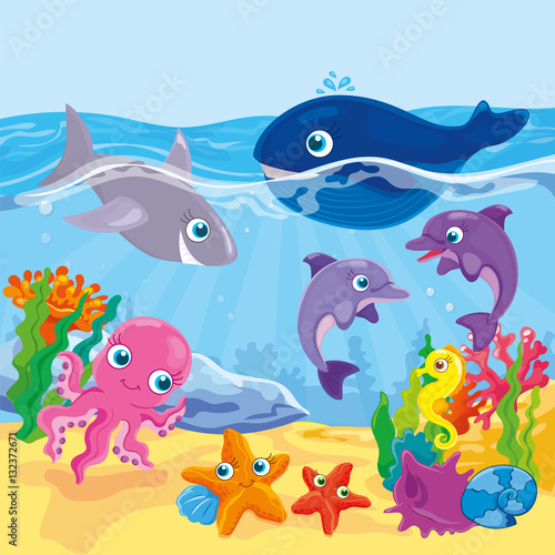 Cute Cartoon Marine Inhabitants 